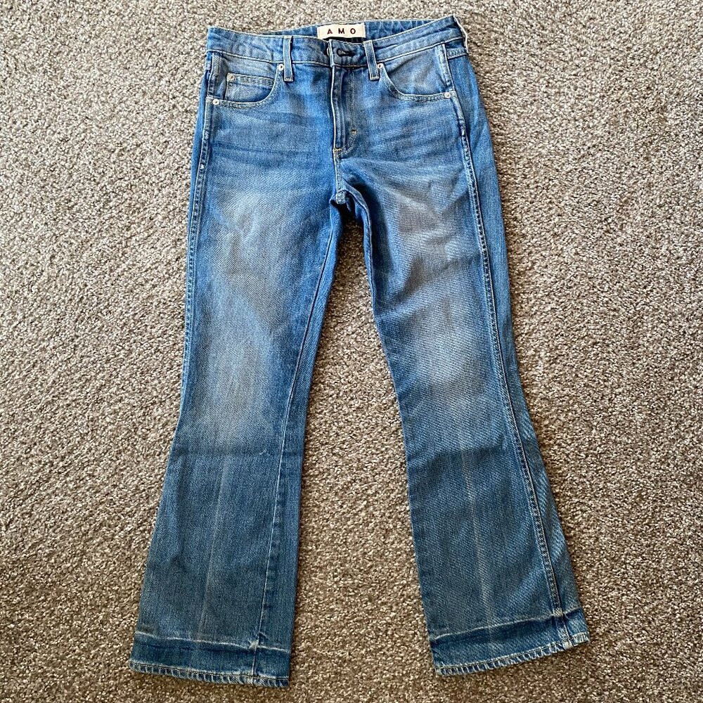 98% Cotton Womens AMO "Jane" Blue Jean Baby Bootcut Jeans 27 Classic and Preppy